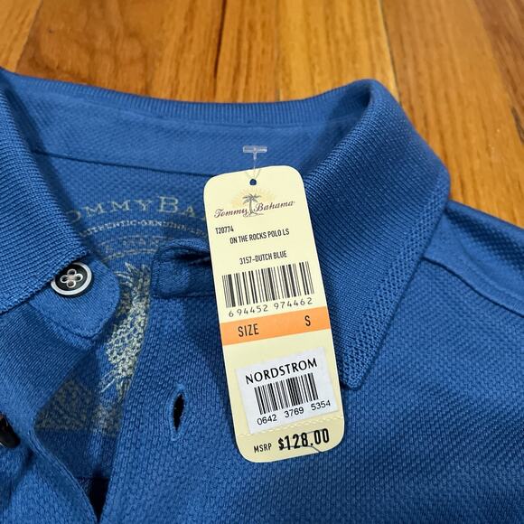 NWT Tommy Bahama On The Rocks Long Sleeve Polo Shirt Blue Silk Blend Small $128 - Picture 3 of 7